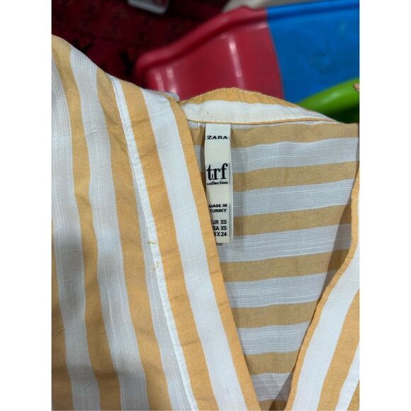 Zara Trf Collection Mustard Yellow Striped Mother of Pearl Blouse Size XS - Picture 11 of 13